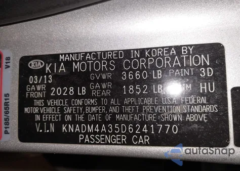 2013 Kia Rio Lx z USA, uszkodzony, nr VIN KNADM4A35D6241770